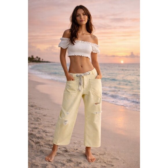 Free People Denim - Free People We The Free Moxie Low Slung Barrel Jeans Lemon Icing Wash 29 New